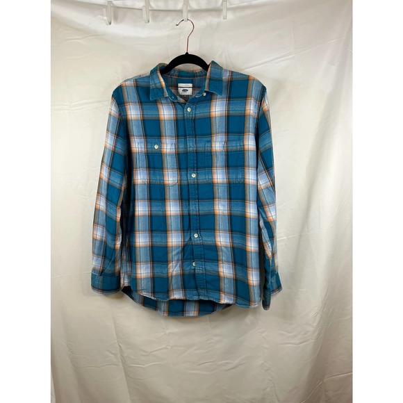 Old Navy Other - Old Navy Men's Blue and Orange Flannel Shirt Size Medium